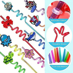 4pcs Under The Sea Reusable Straws Shark Theme Birthday Party Favors