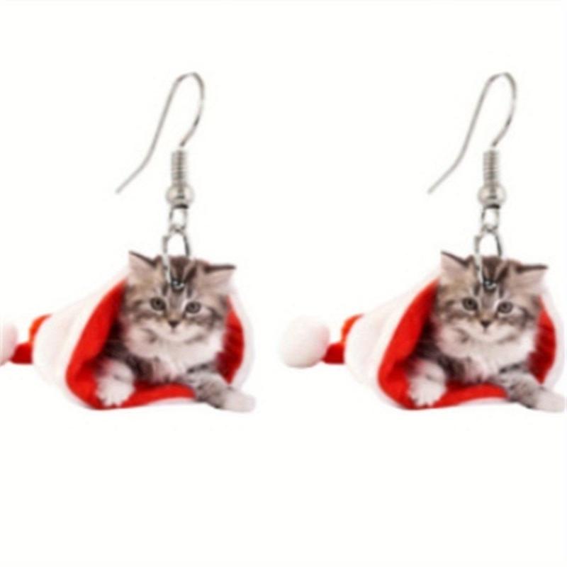 Christmas Earrings Acrylic Santa Chihuahua Cat Elk & Tree Earrings