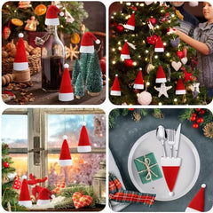 10pcs Mini Santa Hats & Tableware Sets - Christmas Party Sparkle
