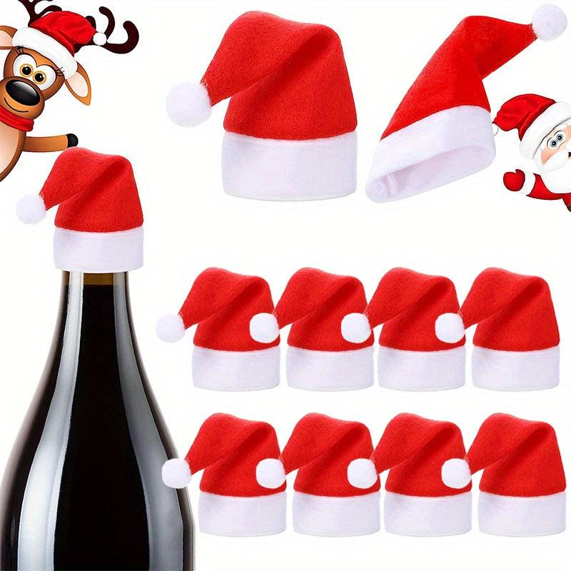 10pcs Mini Santa Hats & Tableware Sets - Christmas Party Sparkle