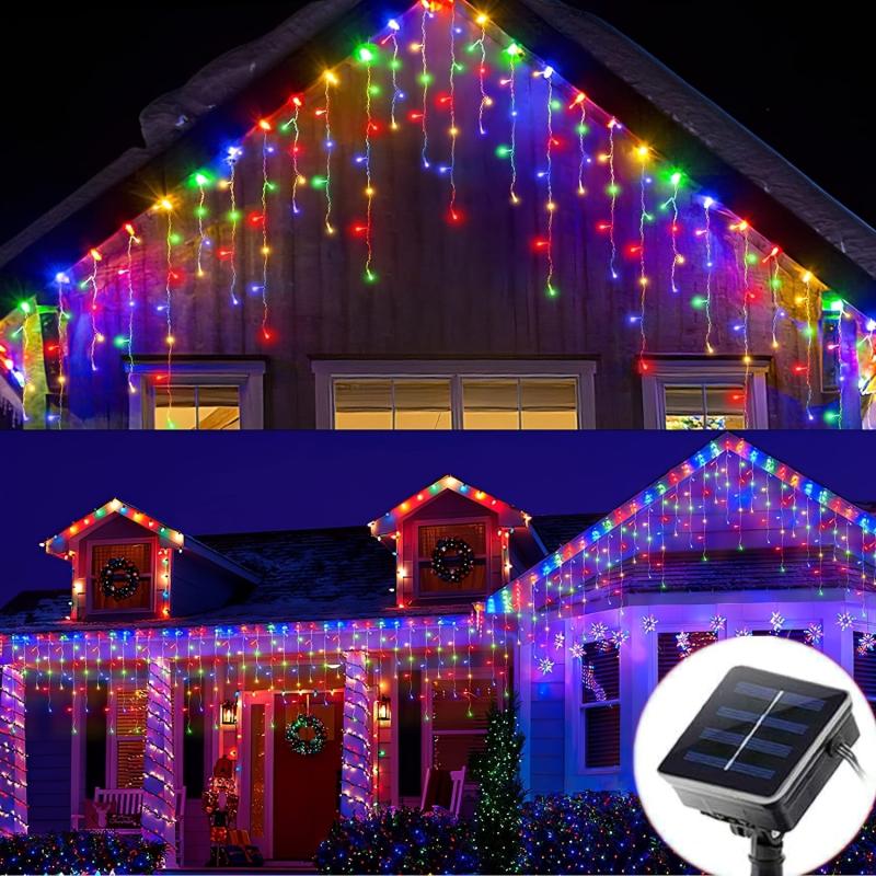 LED Solar Icicle String Lights 13ft 4m 96LEDs Waterproof Curtain Lights