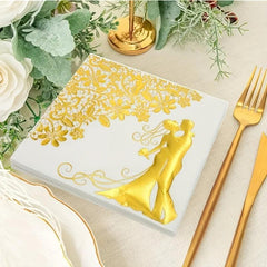 20pcs Golden Bride & Groom Napkins for Wedding Receptions, Showers & Parties