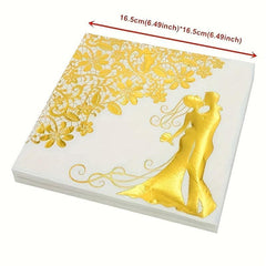 20pcs Golden Bride & Groom Napkins for Wedding Receptions, Showers & Parties