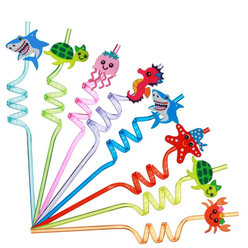 8 Piece Ocean Series Shark Jellyfish Bend Straw Party Favors