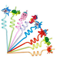 8 Piece Ocean Series Shark Jellyfish Bend Straw Party Favors