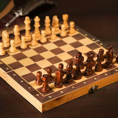 3-in-1 Solid Wood High Chess Foldable Puzzle Board Game Toys