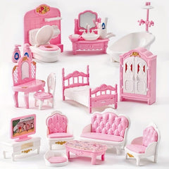 12 Piece Doll House Furniture Set - Bedroom Living Room & Bathroom Accessories