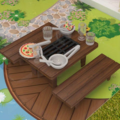 Kids BBQ Table Pizza Set with Dollhouse Decor