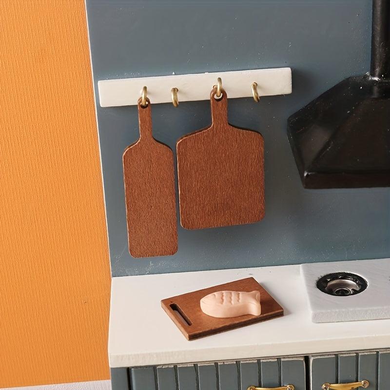 10pcs 1:12 Dollhouse Cutting Board Wooden Mini Kitchen Accessories