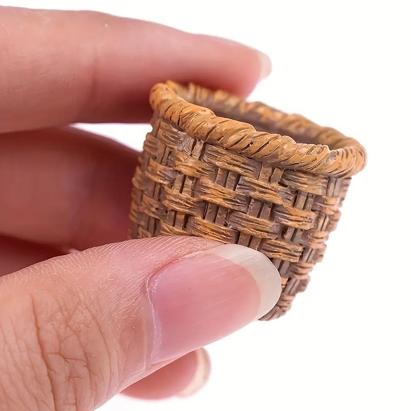 3pcs Mini Resin Basket Dollhouse Fairy Garden Decoration