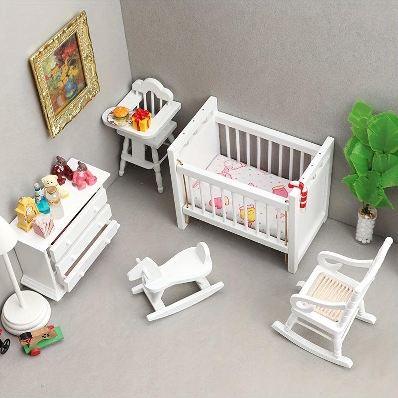 Wooden Nursery Bed Set Dollhouse Furniture Non Toxic Paint
