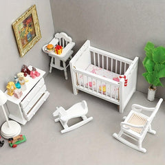 Wooden Nursery Bed Set Dollhouse Furniture Non Toxic Paint