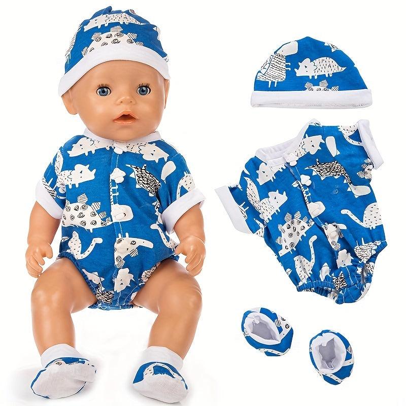 Newborn Baby Doll Clothes One-piece Pajamas Set for 17-18 Inch Dolls