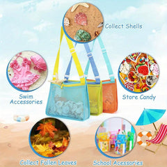 3 Pack Beach Toy Mesh Bags for Seashells & Toys