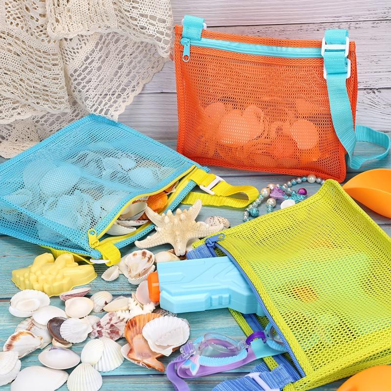 3 Pack Beach Toy Mesh Bags for Seashells & Toys