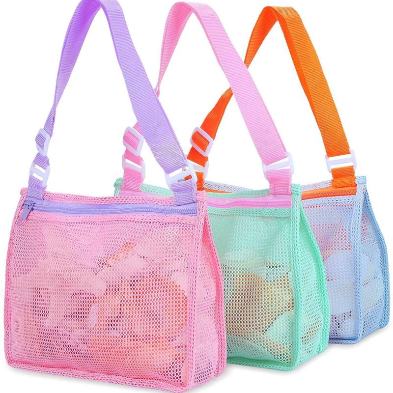 3 Pack Beach Toy Mesh Bags for Seashells & Toys