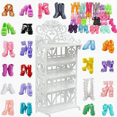Doll Outfit Set Shoes Boots Mini Dress Handbags Crown Hangers Glasses