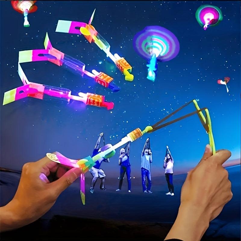 5pcs LED Flying Arrows Rocket Helicopters Party Fun Slingshot Flying Helicopters