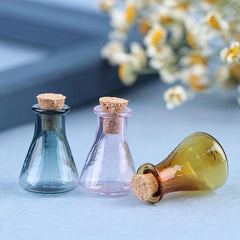 Pink Triangular Flask Glass Bottle DIY Cork Drifting Wishing Bottle Pendant