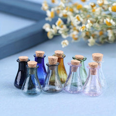 Pink Triangular Flask Glass Bottle DIY Cork Drifting Wishing Bottle Pendant