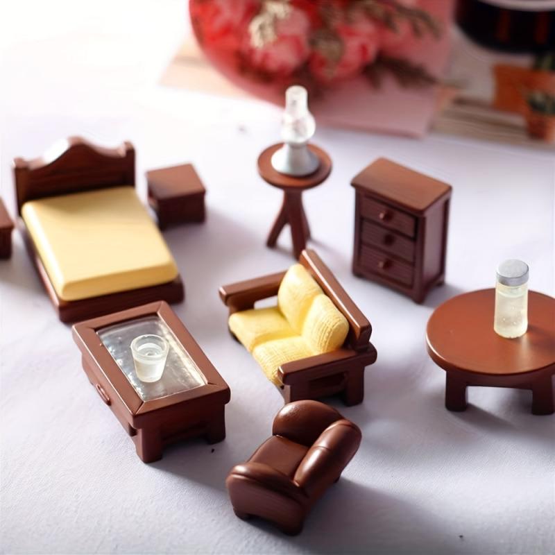 1:12 Mini House Furniture Set - Bed Sofa Table Cabinet Coffee Cup Accessories