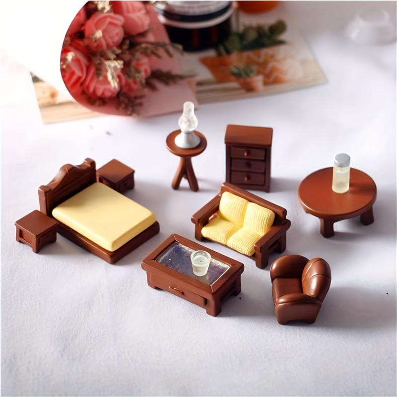 1:12 Mini House Furniture Set - Bed Sofa Table Cabinet Coffee Cup Accessories