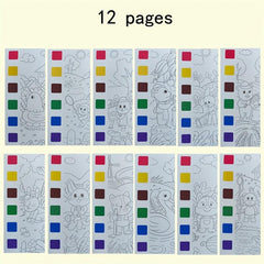 12pcs Kids Watercolor Coloring Book Set with Paint Pens & Paper