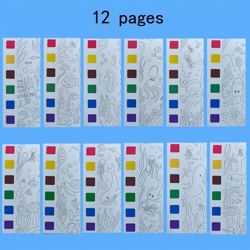 12pcs Kids Watercolor Coloring Book Set with Paint Pens & Paper