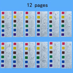 12pcs Kids Watercolor Coloring Book Set with Paint Pens & Paper