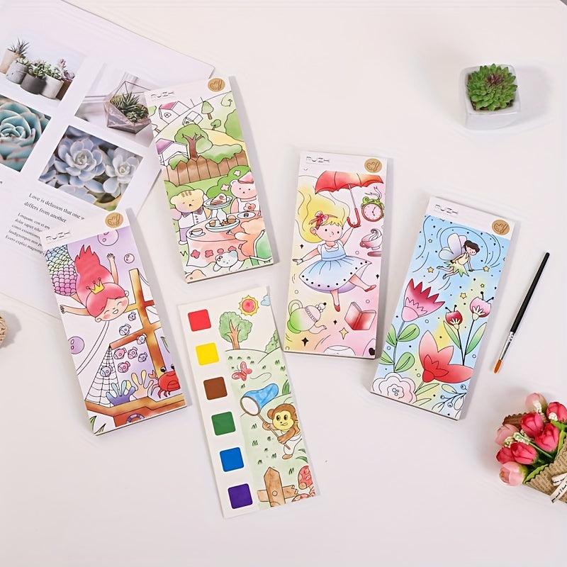 12pcs Kids Watercolor Coloring Book Set with Paint Pens & Paper