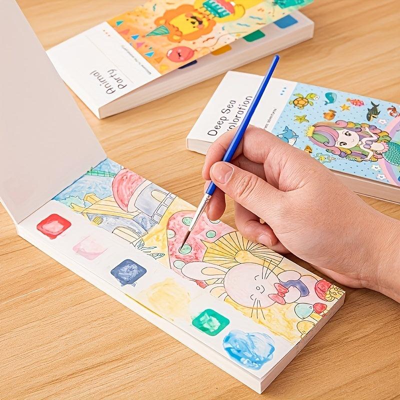 12pcs Kids Watercolor Coloring Book Set with Paint Pens & Paper