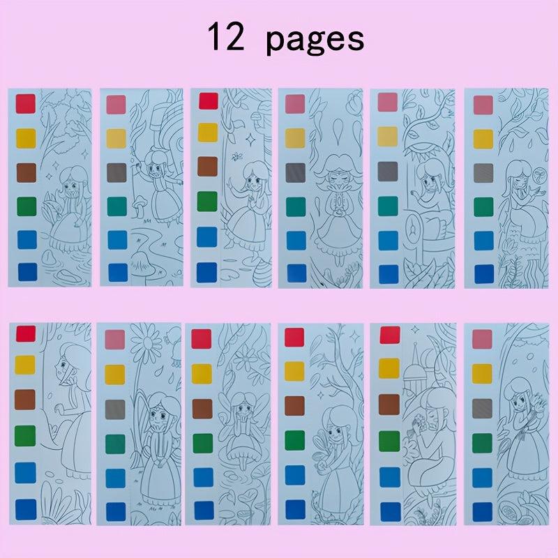 12pcs Kids Watercolor Coloring Book Set with Paint Pens & Paper