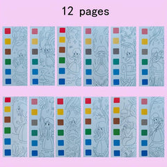 12pcs Kids Watercolor Coloring Book Set with Paint Pens & Paper