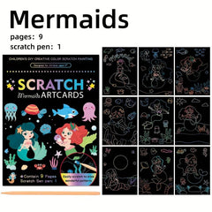 9pcs Scratch Drawing Craft Kit for Kids Birthday Unicorn Dinosaur Ocean