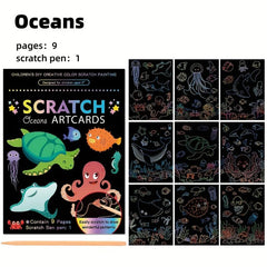 9pcs Scratch Drawing Craft Kit for Kids Birthday Unicorn Dinosaur Ocean