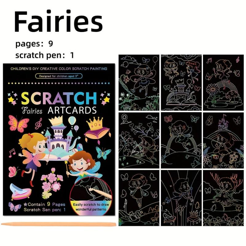9pcs Scratch Drawing Craft Kit for Kids Birthday Unicorn Dinosaur Ocean