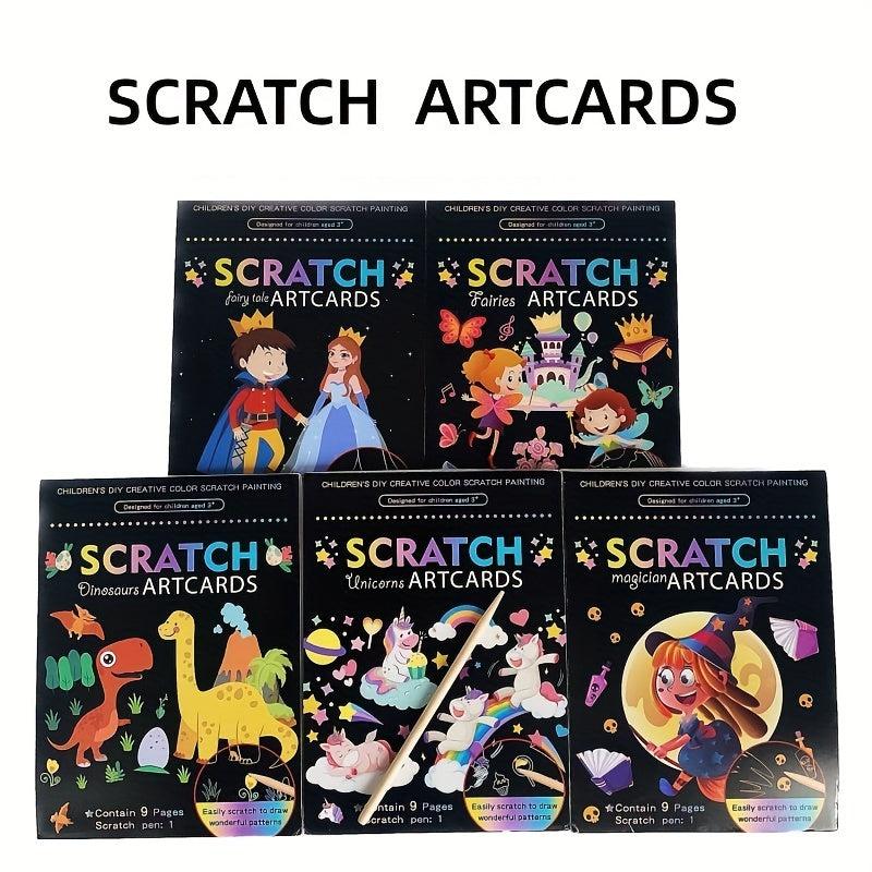 9pcs Scratch Drawing Craft Kit for Kids Birthday Unicorn Dinosaur Ocean