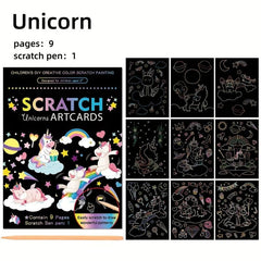 9pcs Scratch Drawing Craft Kit for Kids Birthday Unicorn Dinosaur Ocean