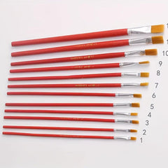 12pcs Pen Brush Red Rod Nylon Hair Flat Head Painting Drawing Pen