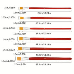 12pcs Pen Brush Red Rod Nylon Hair Flat Head Painting Drawing Pen