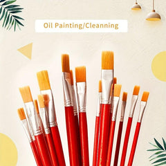 12pcs Pen Brush Red Rod Nylon Hair Flat Head Painting Drawing Pen
