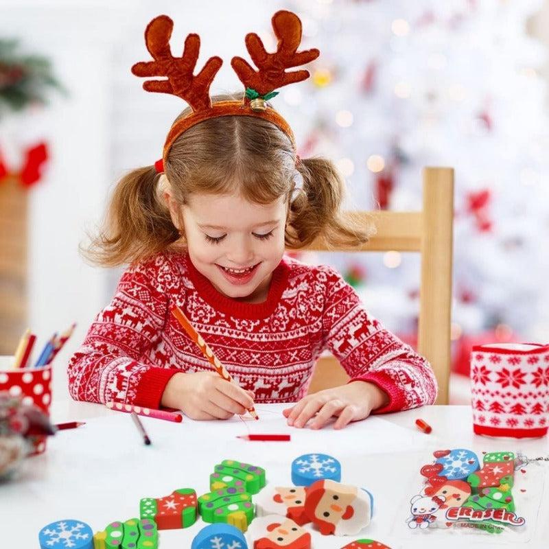 24pcs Christmas Pencil Eraser Party Gift Student Prize Holiday Gift