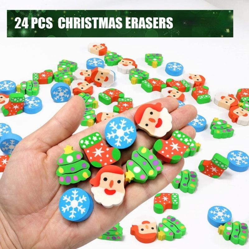 24pcs Christmas Pencil Eraser Party Gift Student Prize Holiday Gift