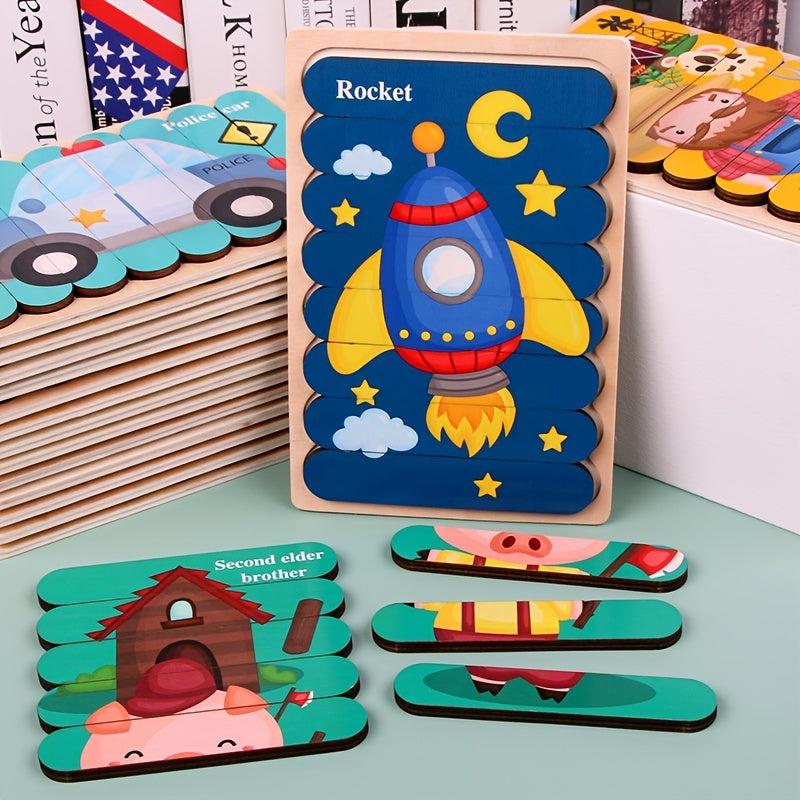 Animal Wooden Puzzles Kids Jigsaw Game Educational Toys