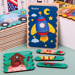 Animal Wooden Puzzles Kids Jigsaw Game Educational Toys
