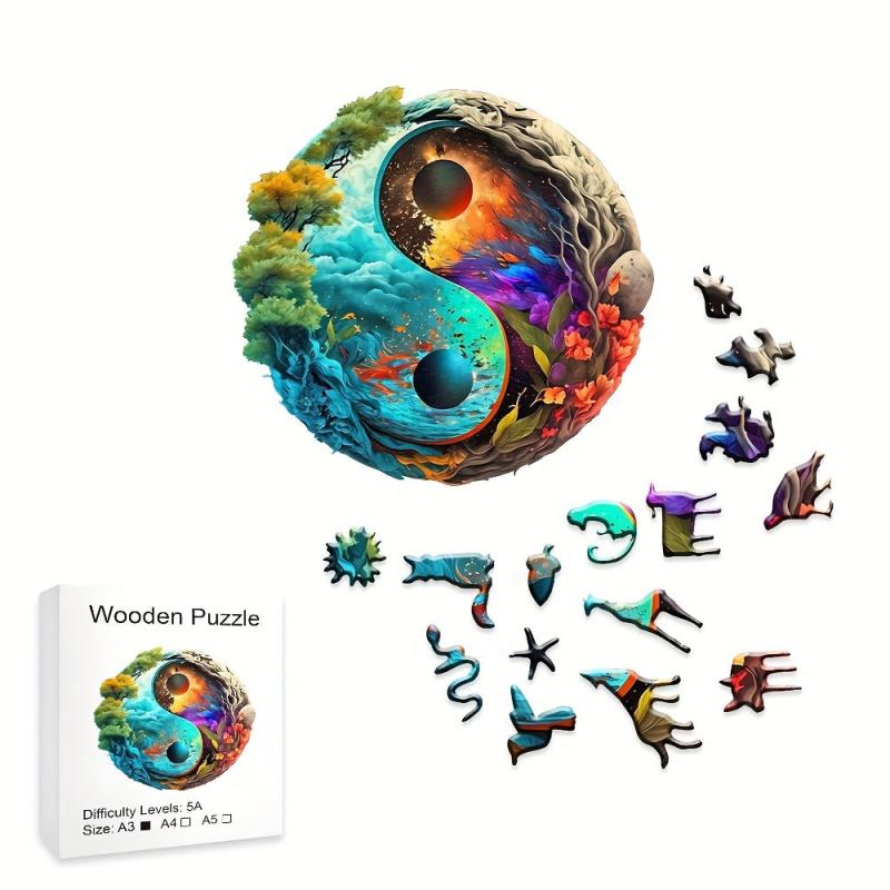 Yin Yang Forest Special Shaped Wooden Puzzle Creative Game for Boys and Girls