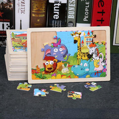 Early Education Wooden Puzzle for Kids, Animal Cartoon Flat Puzzle
