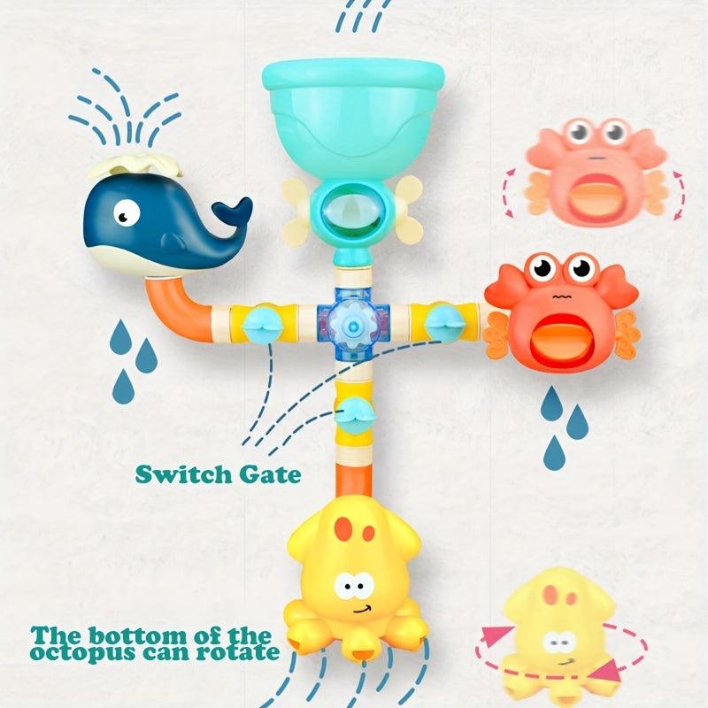 16pcs Ocean Animals Bath Toy Set for Kids, Waterwheel Slide Shower Track Toy