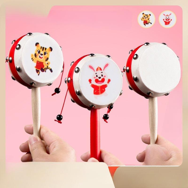 Wooden Sheepskin Hand Rattle Baby Toy for Newborn Boys Girls