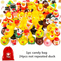 24pcs Christmas Duck Kids Rubber Ducks Bath Toys Boys Girls Christmas Decor